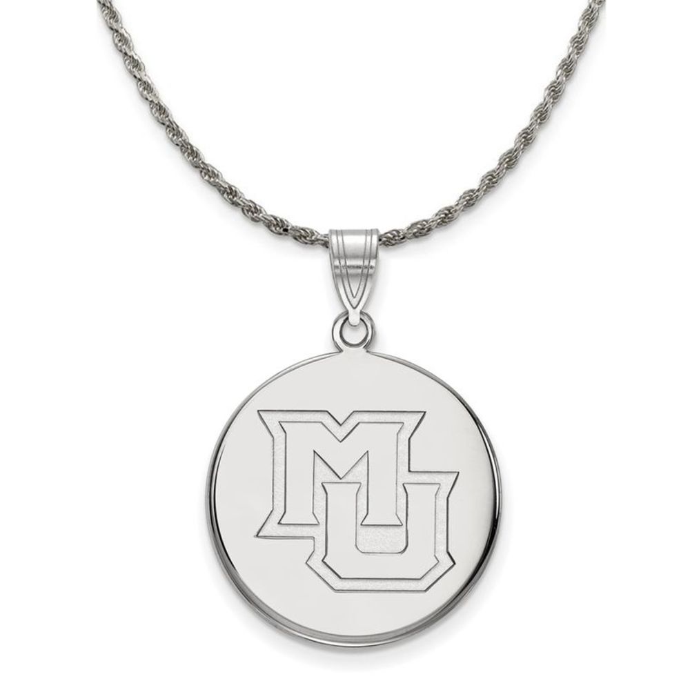 Sterling Silver Marquette U Large Disc Pendant Necklace - 18 Inch